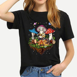 Psychedelic Forest Mushroom Tee Festival Summer Casual Oversized Camping T-shirt