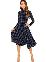 Load image into Gallery viewer, Floerns Women&#39;s High Neck Plaid Fit and Flare Midi Dress
