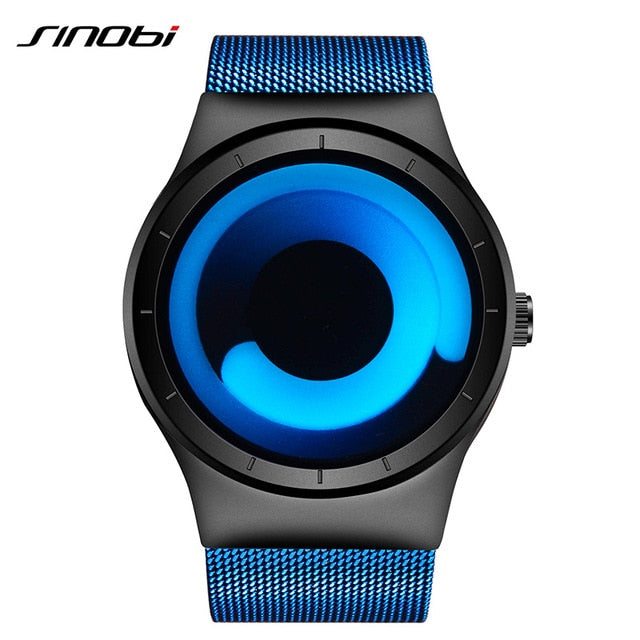 SINOBI Brand New Creative Rotation Men Watches 2017 Stainless Steel Mesh Bracelet Quartz Sport Watch Men Fashion Relogio Masculino