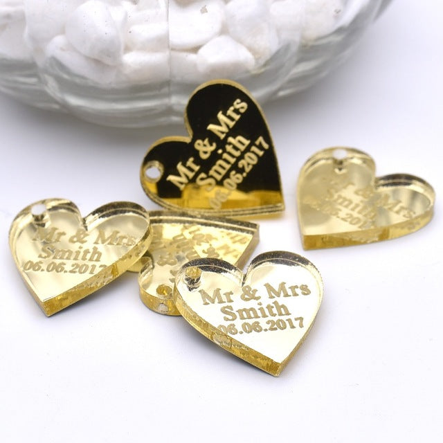 50 Pieces Personalized Engraved Baby Baptism Hangs Love Heart Wedding Table Decoration Favors Customized Hearts