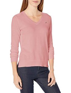 Nautica Women's Effortless J-Class Long Sleeve 100% Cotton V-Neck Sweater