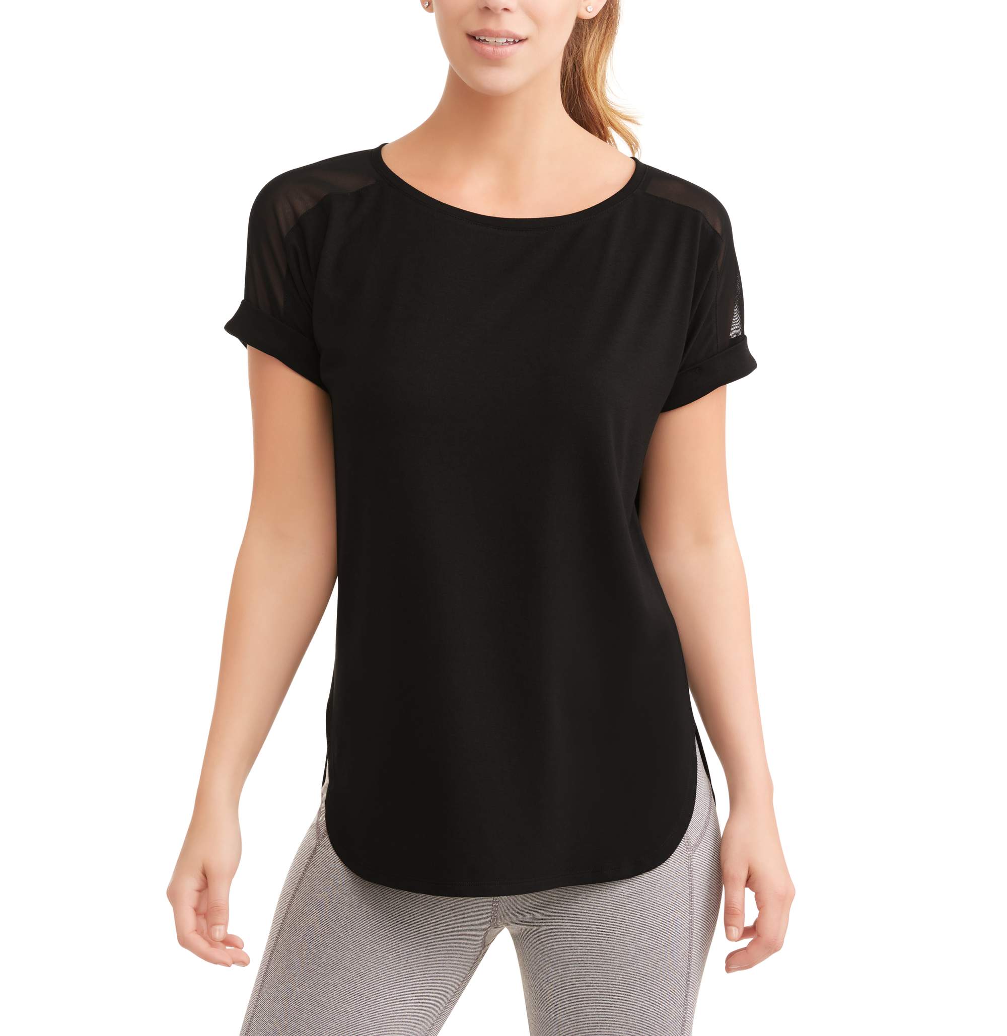 Avia Women's Active Short Sleeve Crewneck T-Shirt With Mesh Insert