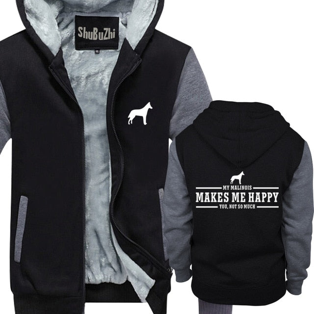 winter men thick hoodies male fleece coat My Malinois Makes Me Happy shubuzhi man super warm jacket euro size drop shipping