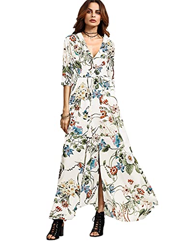 Milumia Women's Button Up Split Floral Print Flowy Party Maxi Dress