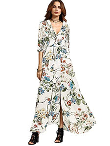 Milumia Women's Button Up Split Floral Print Flowy Party Maxi Dress