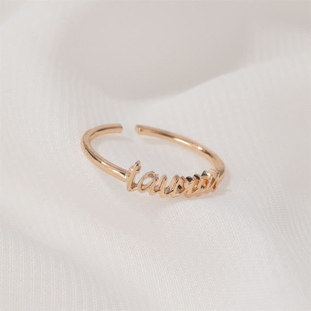 Minimalist thin Open Gold 12 Star Signs Finger Rings Birthday Friendship Jewelry Gift Personality Zodiac Rings For Women|Rings|