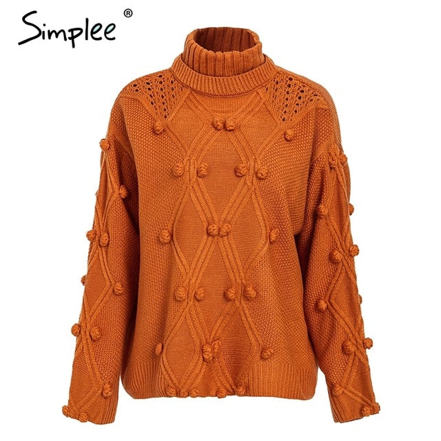 Simplee Turtleneck sweater women pullover Hollow out knitted sweaters 2018 Autumn winter fashion long sleeve casual jumpers