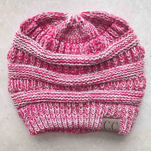 Women's Girl Stretch Knit Hat Messy Bun Ponytail Beanie Holey Warm Hats Winter