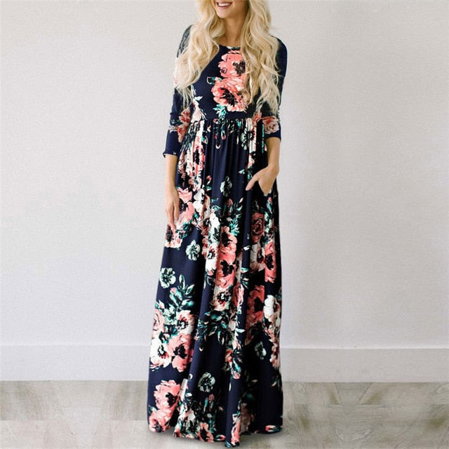 2018 Summer Long Dress Floral Print Boho Beach Dress Tunic Maxi Dress Women Evening Party Dress Sundress Vestidos de festa XXXL