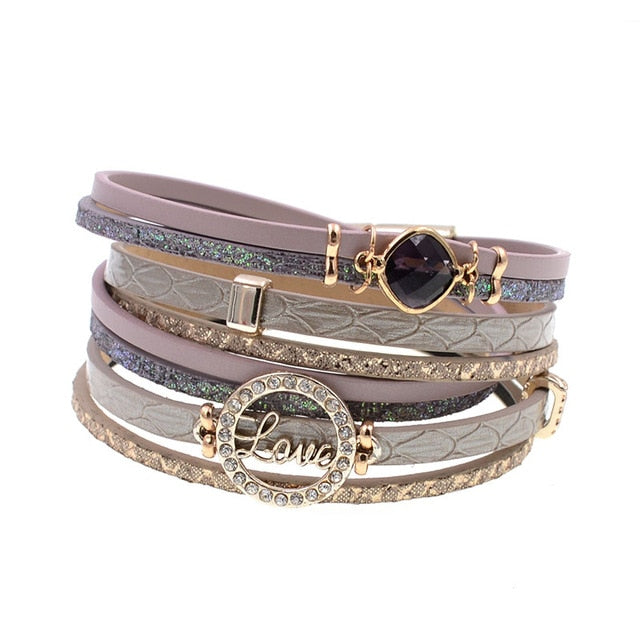 WELLMORE women bracelets leather bracelets crystal charm bracelets Bohemian charm bracelets for women party jewelry wholesale