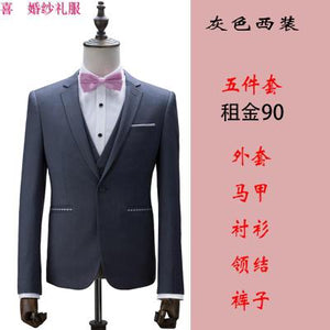 西装出租男婚礼西服外套修身大妈秋季伴郎兄弟团礼服马甲套装租赁