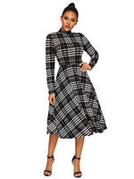 Load image into Gallery viewer, Floerns Women&#39;s High Neck Plaid Fit and Flare Midi Dress
