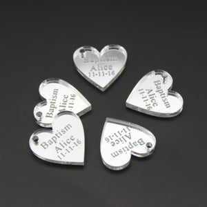 50 Pieces Personalized Engraved Baby Baptism Hangs Love Heart Wedding Table Decoration Favors Customized Hearts