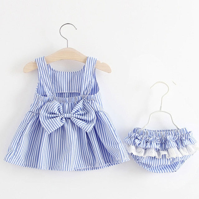 Melario Baby Clothing Sets 2019 Summer Sleeveless Dress Girls Three Piece Sets Short Pants+Dress Set Stripe Patten For Baby 6 24