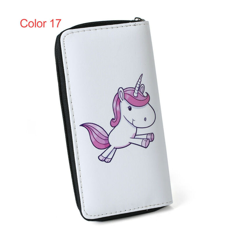 Women Unicorn Wallet Clutch Long Leather Purse Card Holder Phone Zipper Handbags