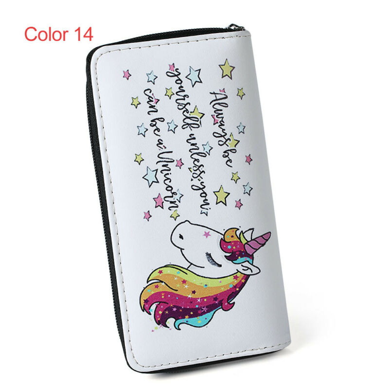 Women Unicorn Wallet Clutch Long Leather Purse Card Holder Phone Zipper Handbags