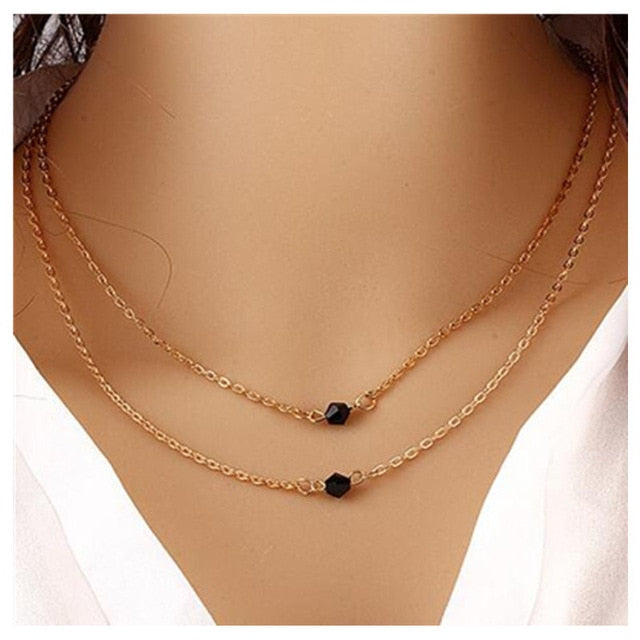 X349 Fashion Simple Bohemain Heart Moon Pendant Chain Necklace For Women Gold Color Multi Layer Choker Statement Necklace Charm