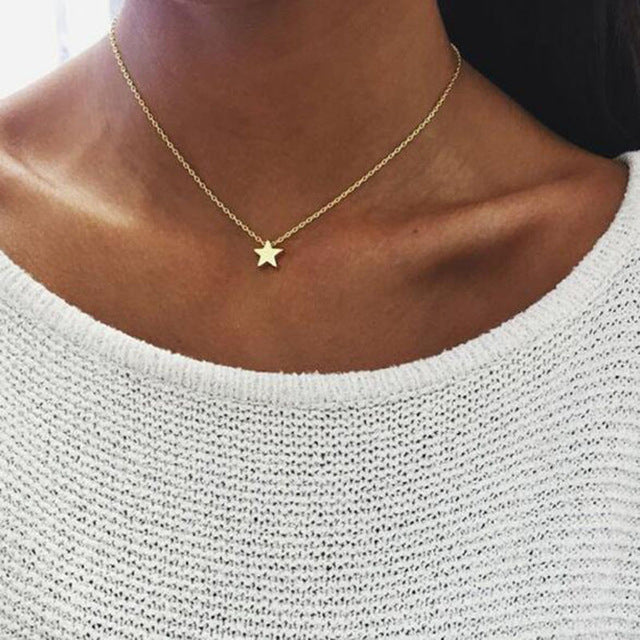 X349 Fashion Simple Bohemain Heart Moon Pendant Chain Necklace For Women Gold Color Multi Layer Choker Statement Necklace Charm