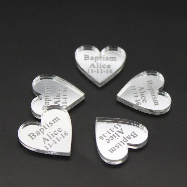 50 Pieces Personalized Engraved Baby Baptism Hangs Love Heart Wedding Table Decoration Favors Customized Hearts