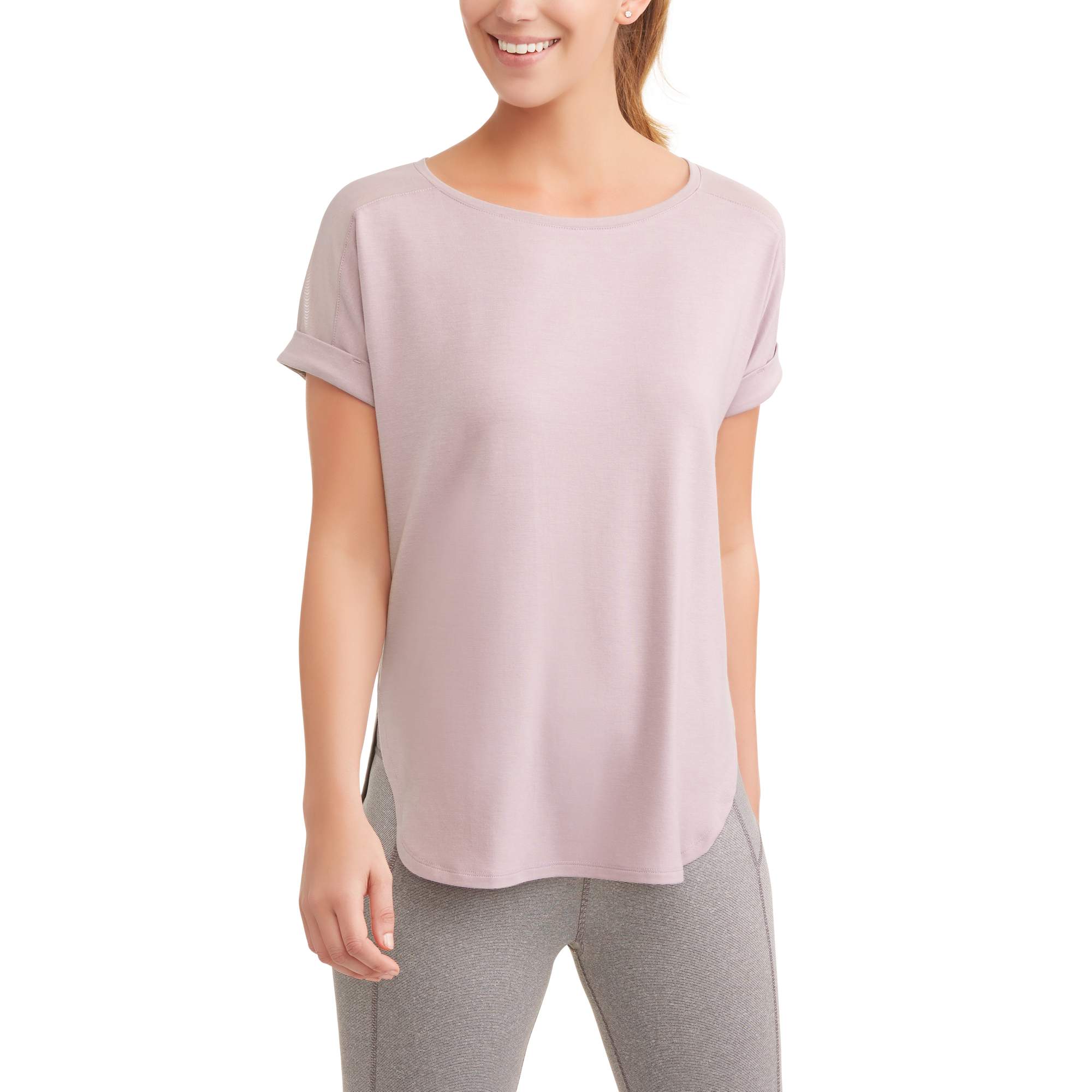 Avia Women's Active Short Sleeve Crewneck T-Shirt With Mesh Insert