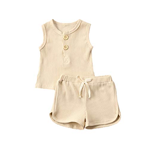 Newborn Baby Boys Girls Summer Outfits Infant Ribbed Knitted Cotton Short Sleeve T-Shirt + Shorts Two Piece Clothes Set