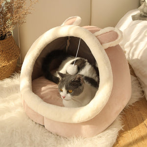 Sweet Cat Bed Warm Pet Basket Cozy Kitten Lounger Cushion Cat House Tent Very Soft Small Dog Mat Bag For Washable Cave Cats Beds