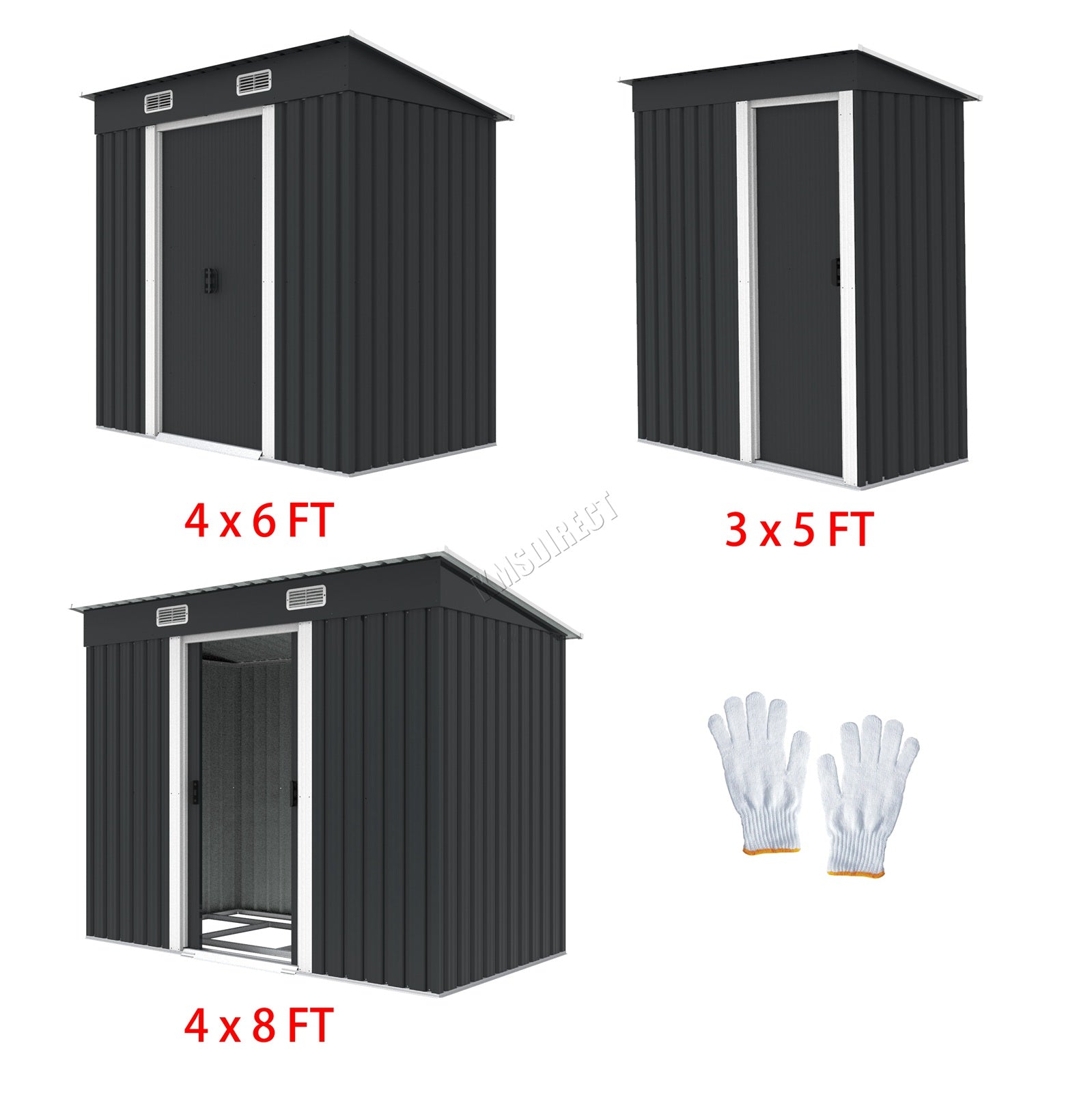 BIRCHTREE New Garden Shed Metal Pent Roof Outdoor Storage With Free Foundation