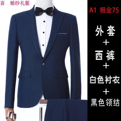 西装出租男婚礼西服外套修身大妈秋季伴郎兄弟团礼服马甲套装租赁