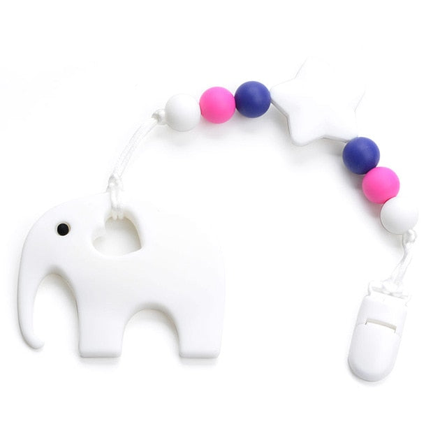 Silicone Elephant Pacifier BPA Free Baby Teether Hand made Funny Colorful Bead Clip Holder Pacifier Clips Soother Chain For Baby