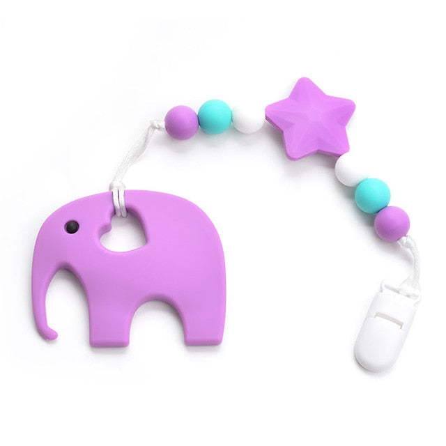 Silicone Elephant Pacifier BPA Free Baby Teether Hand made Funny Colorful Bead Clip Holder Pacifier Clips Soother Chain For Baby