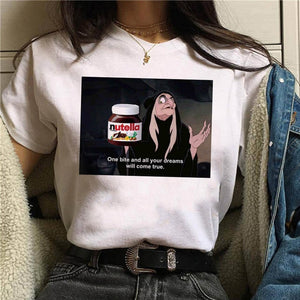 2020 Nutella Print T Shirt Women 90s Harajuku Kawaii Fashion T shirt Graphic Cute Cartoon Tshirt Korean Style Top Tees Female|T-Shirts