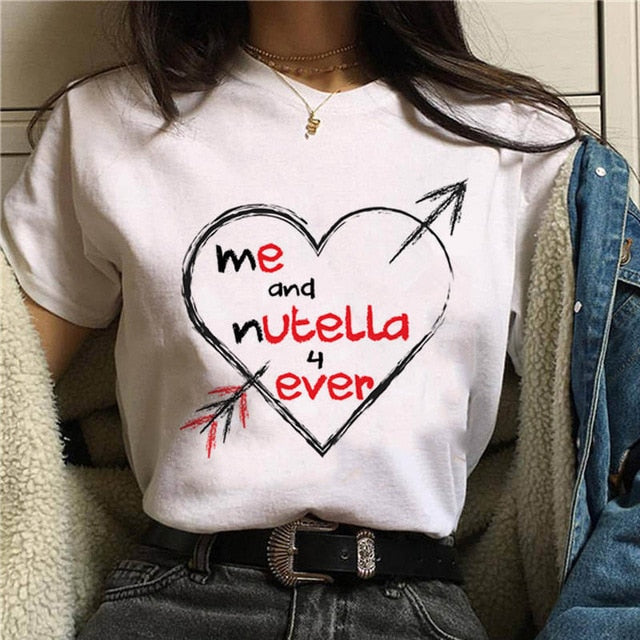 2020 Nutella Print T Shirt Women 90s Harajuku Kawaii Fashion T shirt Graphic Cute Cartoon Tshirt Korean Style Top Tees Female|T-Shirts