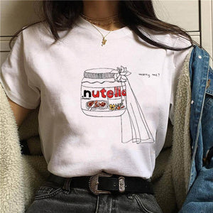 2020 Nutella Print T Shirt Women 90s Harajuku Kawaii Fashion T shirt Graphic Cute Cartoon Tshirt Korean Style Top Tees Female|T-Shirts