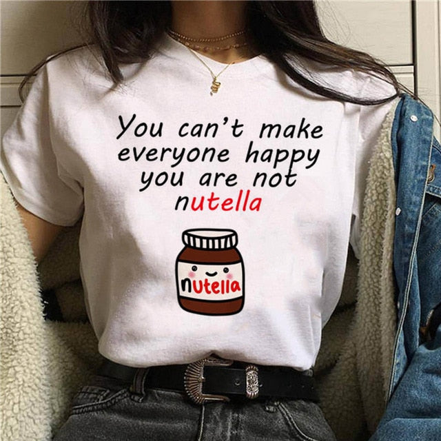 2020 Nutella Print T Shirt Women 90s Harajuku Kawaii Fashion T shirt Graphic Cute Cartoon Tshirt Korean Style Top Tees Female|T-Shirts