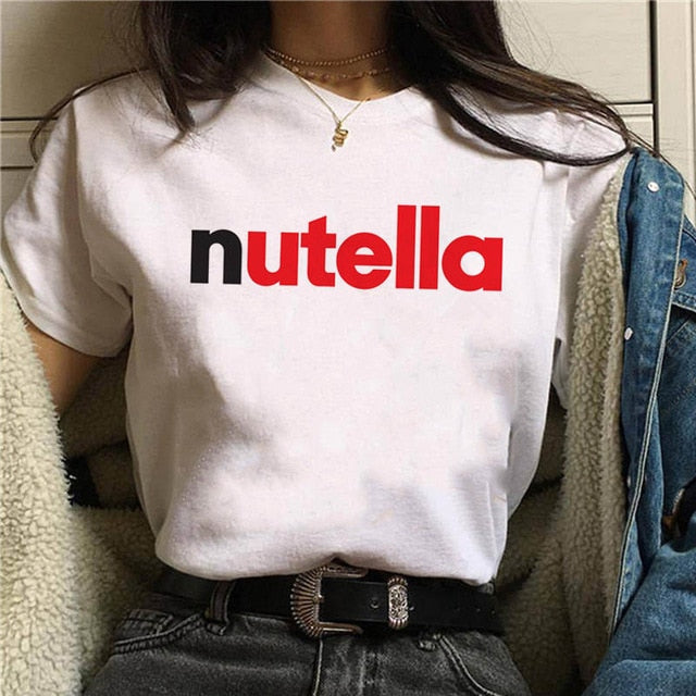 2020 Nutella Print T Shirt Women 90s Harajuku Kawaii Fashion T shirt Graphic Cute Cartoon Tshirt Korean Style Top Tees Female|T-Shirts