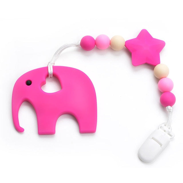 Silicone Elephant Pacifier BPA Free Baby Teether Hand made Funny Colorful Bead Clip Holder Pacifier Clips Soother Chain For Baby