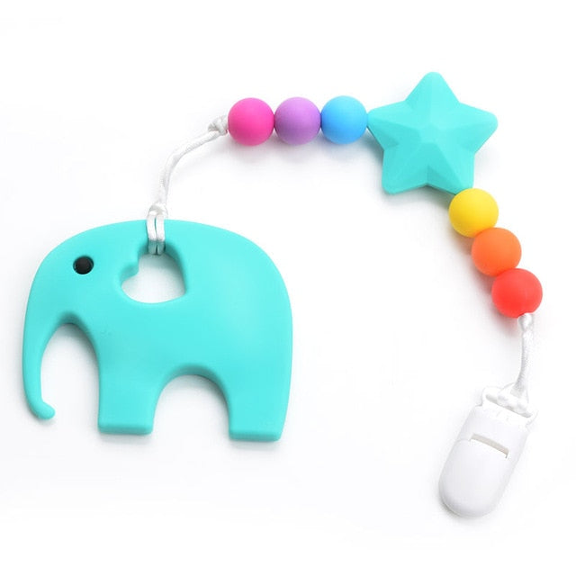 Silicone Elephant Pacifier BPA Free Baby Teether Hand made Funny Colorful Bead Clip Holder Pacifier Clips Soother Chain For Baby