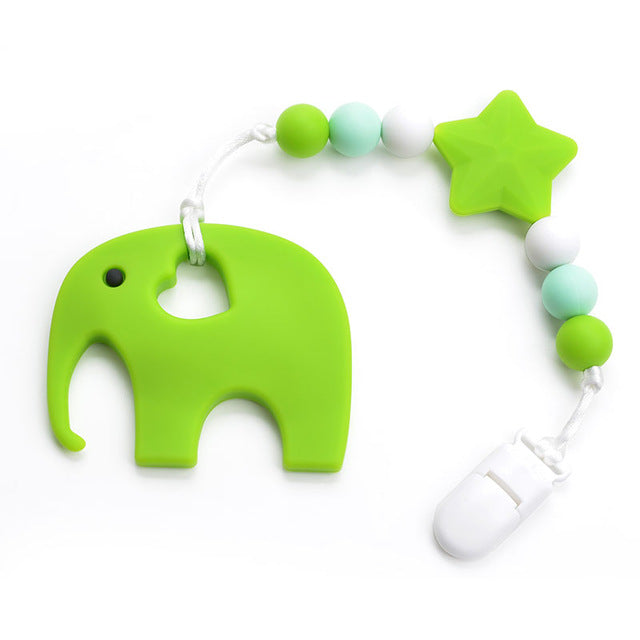 Silicone Elephant Pacifier BPA Free Baby Teether Hand made Funny Colorful Bead Clip Holder Pacifier Clips Soother Chain For Baby