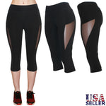 Load image into Gallery viewer, Women&#39;s High Waist Black Capri Yoga Pants Leggings W/Mesh Cutout, Workout, Gym
