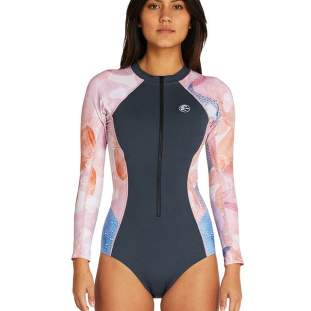 New Womens Long Sleeves Surf Bathing Suit One Piece Suit Swimwear Beachwear Printed Bathers Rash Guard Swim Maillot De Bain Surf| |