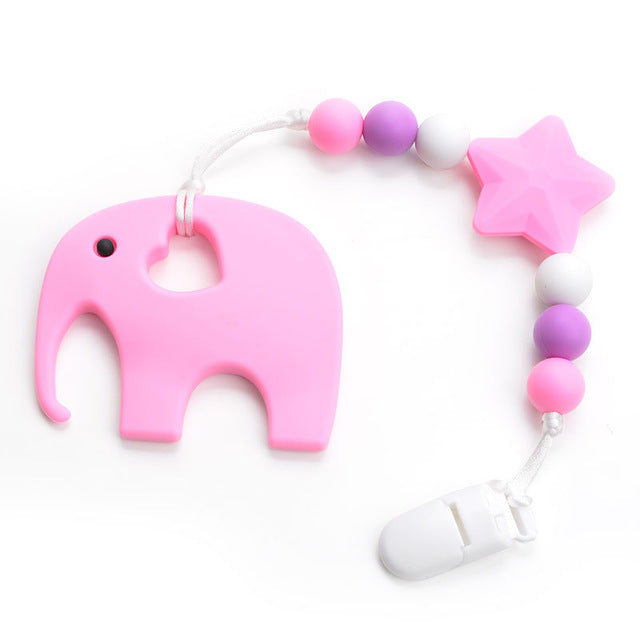 Silicone Elephant Pacifier BPA Free Baby Teether Hand made Funny Colorful Bead Clip Holder Pacifier Clips Soother Chain For Baby