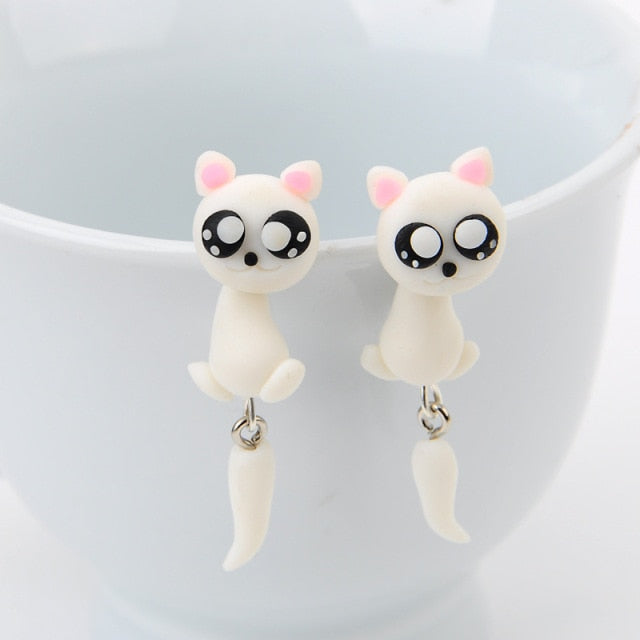 Cute Animal Earrings For Women Girls Hanging 3D Cartoon Lovely Cat Dog Stud Earrings Polymer Clay Ear Stud 2020 Trend Jewelry|Stud Earrings|