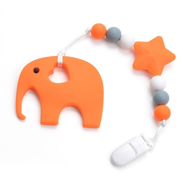 Silicone Elephant Pacifier BPA Free Baby Teether Hand made Funny Colorful Bead Clip Holder Pacifier Clips Soother Chain For Baby