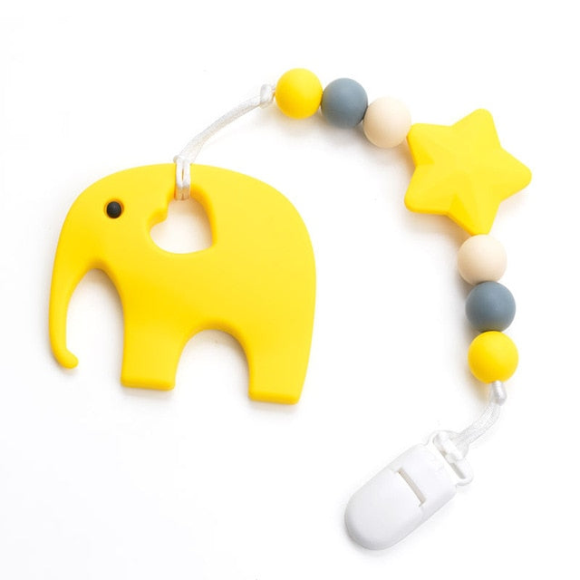 Silicone Elephant Pacifier BPA Free Baby Teether Hand made Funny Colorful Bead Clip Holder Pacifier Clips Soother Chain For Baby