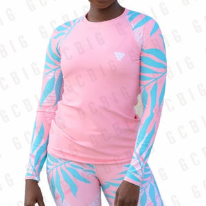 Womens Summer Rash Guard Long Sleeve Uv Protection Surf T Shirts Printed Skin Dive Tops Beach Swimwear Surfing Clothes Floatsuit - Rash Guards