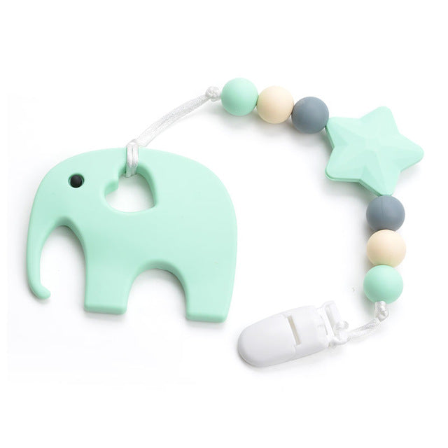 Silicone Elephant Pacifier BPA Free Baby Teether Hand made Funny Colorful Bead Clip Holder Pacifier Clips Soother Chain For Baby