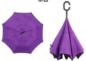 Windproof Reverse Folding Double Layer inverted car Umbrella Self Stand upside down women's rain umbrella c handle drop shipping