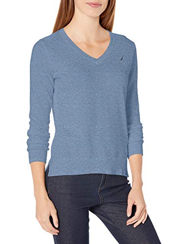 Nautica Women's Effortless J-Class Long Sleeve 100% Cotton V-Neck Sweater