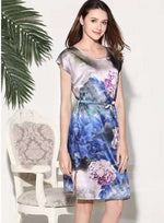 Load image into Gallery viewer, 100% Silk Straight Dress Natural Pure Silk Women Dress Summer New Desigual Charmeuse Satin Dress Flower Printed Pattern Grey|dress flower
