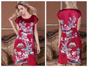 100% Silk Straight Dress Natural Pure Silk Women Dress Summer New Desigual Charmeuse Satin Dress Flower Printed Pattern Grey|dress flower